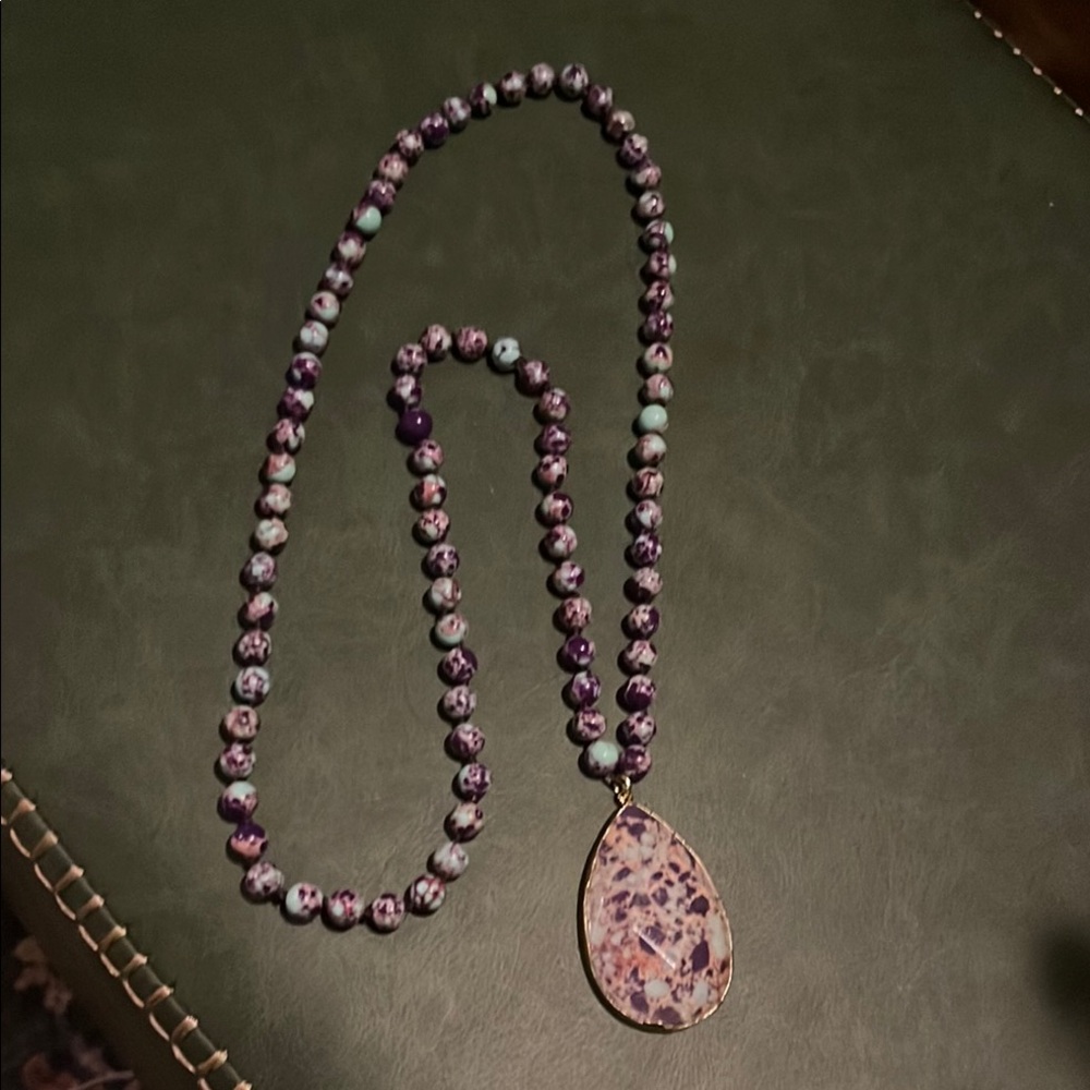 Purple Beaded Necklace with Pendant